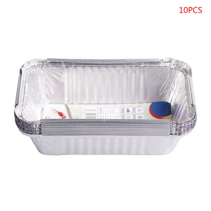 10pcs Disposable Aluminum Foil Tin Pans Rectangle Loaf Bread Cake Baking Tray BBQ Plate Food Container Kitchen Supplies