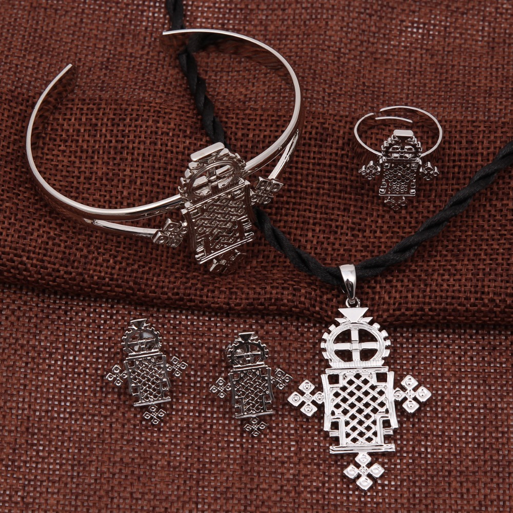 Helle Silber Äthiopischen Schmuck Eritrea Habesha Anhänger Seil Kette Armbinde Ohrringe Ring Schmuck Afrikanische Hochzeit