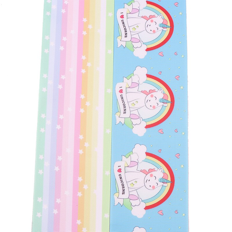 AHB 2Y/lot Grosgrain Lint 75 MM Regenboog Eenhoorn Gedrukt Lint Voor Bows DIY Haar Accessoires Cadeaupapier Party decor Materiaal