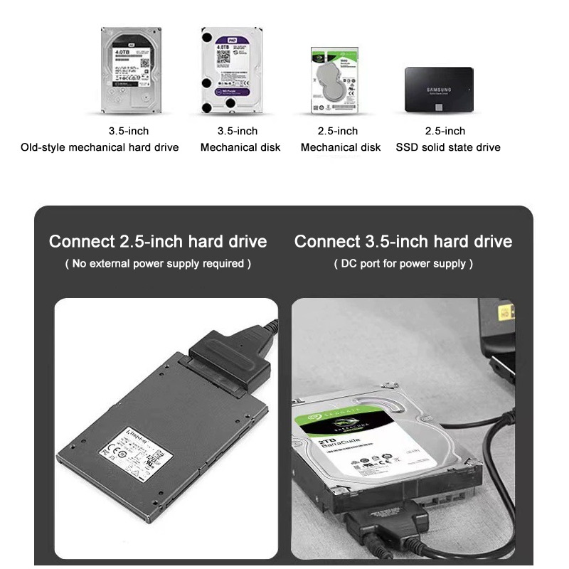 Kabel adapter USB 3.0 robić dysku twardego SATA robić zewnętrznego dysku twardego HDD SSD 2,5/3,5 cala Podwójny adapter USB z zasilaczem DC