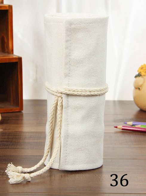 36/48 hål diy soild pennväska canvas pennfodral målning ritning stationär rulle påse smink pensel pennhållare förvaring etui: 36 vita