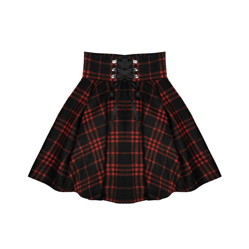 Nueva falda gótica de Punk de Harajuku para mujer, primavera , informal, roja, plisada, de lana, femenina, faldas con cordones