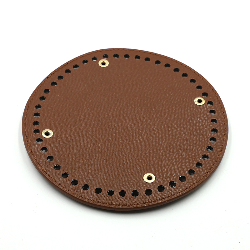 Redondo saco de couro inferior com furos rebite para artesanal tricô diy bolsa de ombro acessórios 15cm: Light Coffee