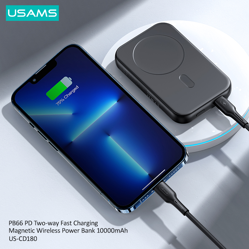 USAMS 20W 10000mAh magnetisch kabellos Schnell Ladung Energie Bank PD Zwei Weg Schnelle Aufladen Energie Für iPhone 12 13 batterie Pack