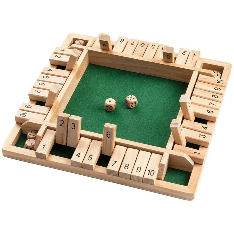 Shut The Box Craps Brettspiel mit Holzklappen für 4 Spieler, Pub-Bar-Partyzubehör, Familienunterhaltung für Kinder und Erwachsene: Rot