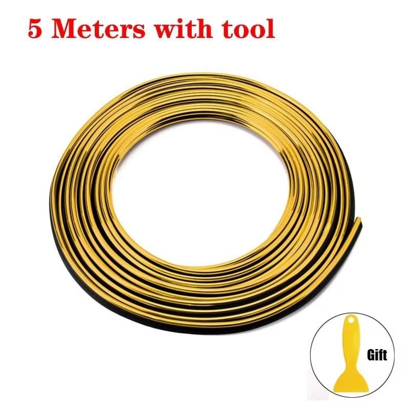 Moldura Universal para decoración de coche, tiras flexibles, molduras interiores para coche, embellecedor de cubierta para salpicadero, puerta, estilo de coche, 5M: Oro