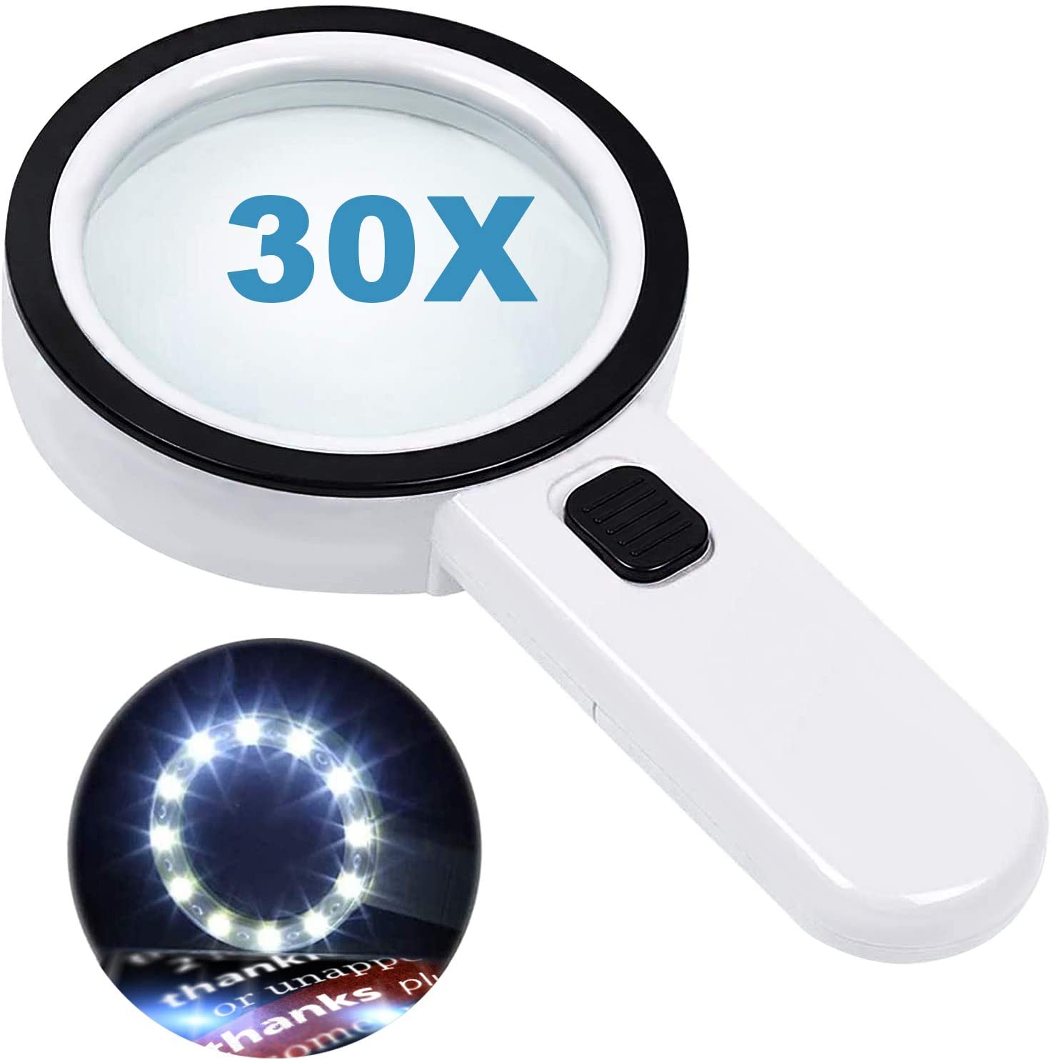 Vergrootglas Met 12 Led Verlichting 30X Dubbele Glazen Lens Handheld Verlicht Vergrootglas Reading Vergrootglas
