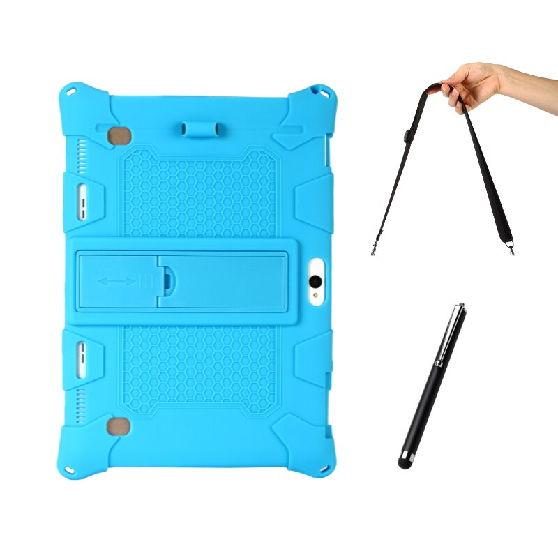 funda tablet 10 pulgadas Nueva silicona suave funda tablet 10.1 pulgadas Cubierta trasera a prueba de golpes de Tablet PC Android: LightBlue andStraps