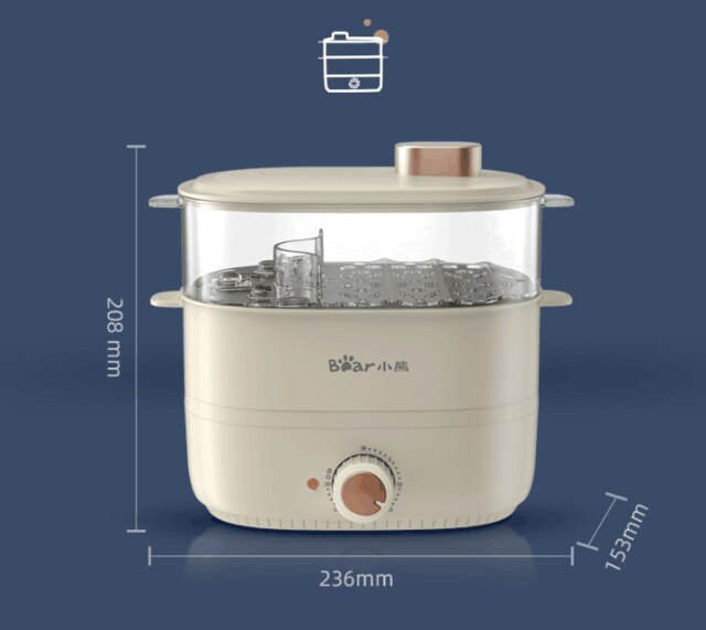 220V 2L Electric Household Steaming Cooker Multi Cooker Breakfast Maker With Timer Portable Electric Egg Food Steamer Pot: white / US