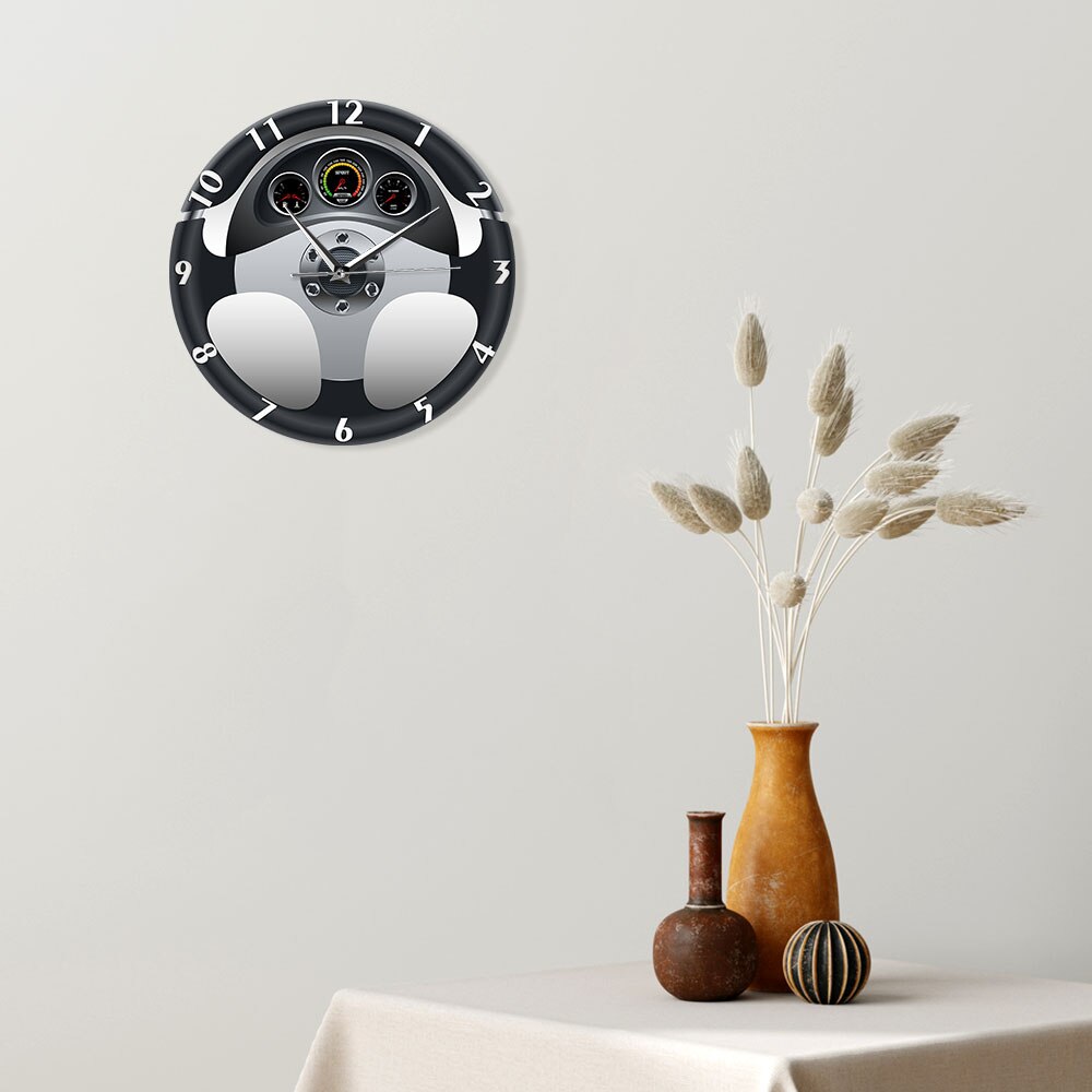 Automobile Artwork Wall Clock Sport Car Steering Wheel And Dashboard Wall Clock Automotive Drive Auto Style Auto Repair Decor