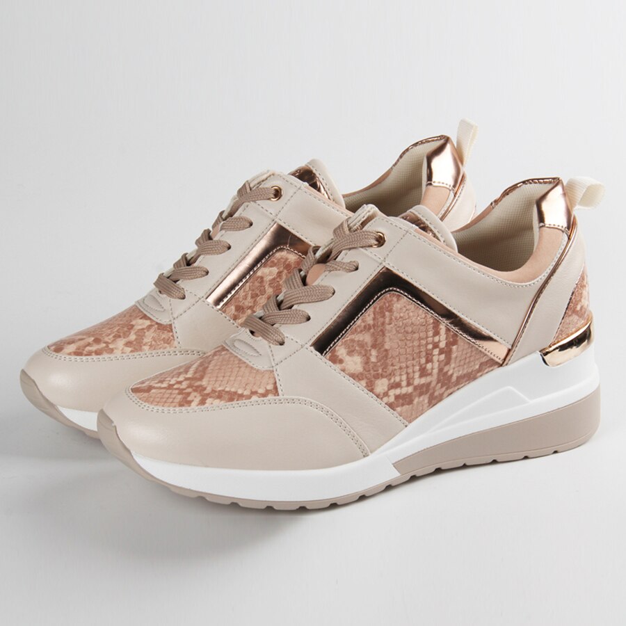 Kvinder leopard sneakers vinter efterår platform kiler dame sko slange mønster afslappet stil