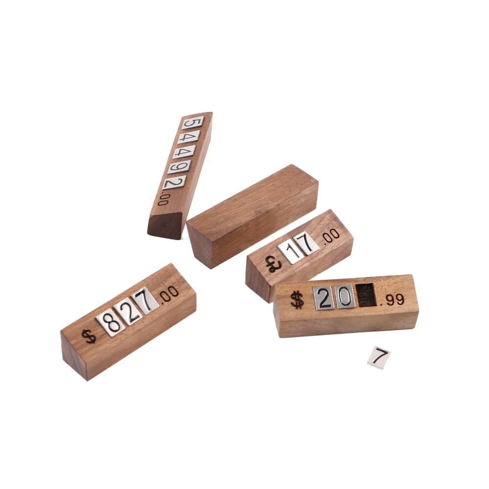 Teller Stand Label Tag Winkel Teken Houders Metalen Arabisch Nummer Prijskaartje Prijs Display Stand Houten Basis