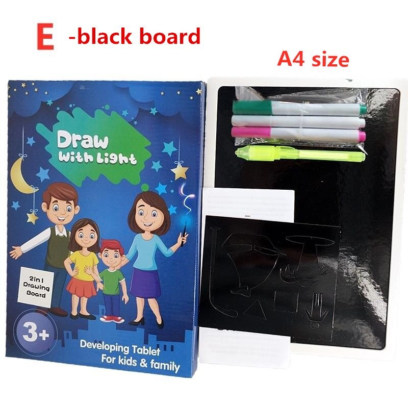 1PC 2 in 1 LED Leucht Zeichnung Bord Magie Ziehen Mit Licht-Spaß Fluoreszierende Pen Pädagogisches Spielzeug Graffiti doodle Zeichnung Tablet: E-Black Board