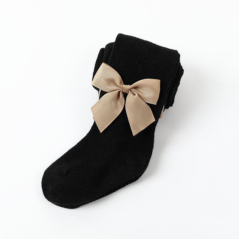 Pantimedias de algodón para niños y niñas, ropa transpirable, suave, con lazo grande, medias bonitas: Negro / 24-26