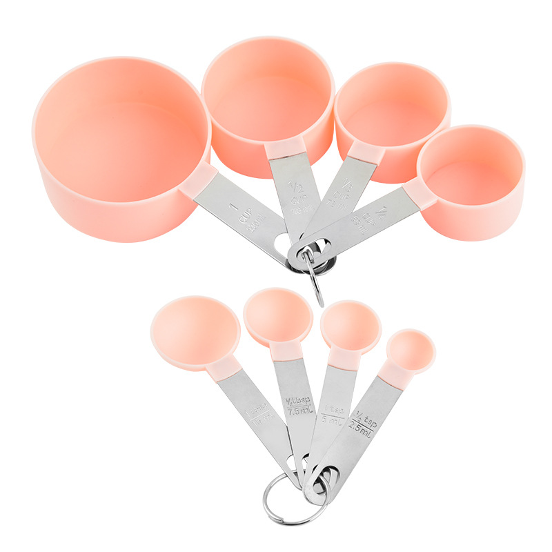 Juego de cucharas medidoras para hornear, juego de tazas medidoras con mango de acero inoxidable, herramientas de medición para té y café, accesorios de cocina, 8 unids/set: 8pcs Pink