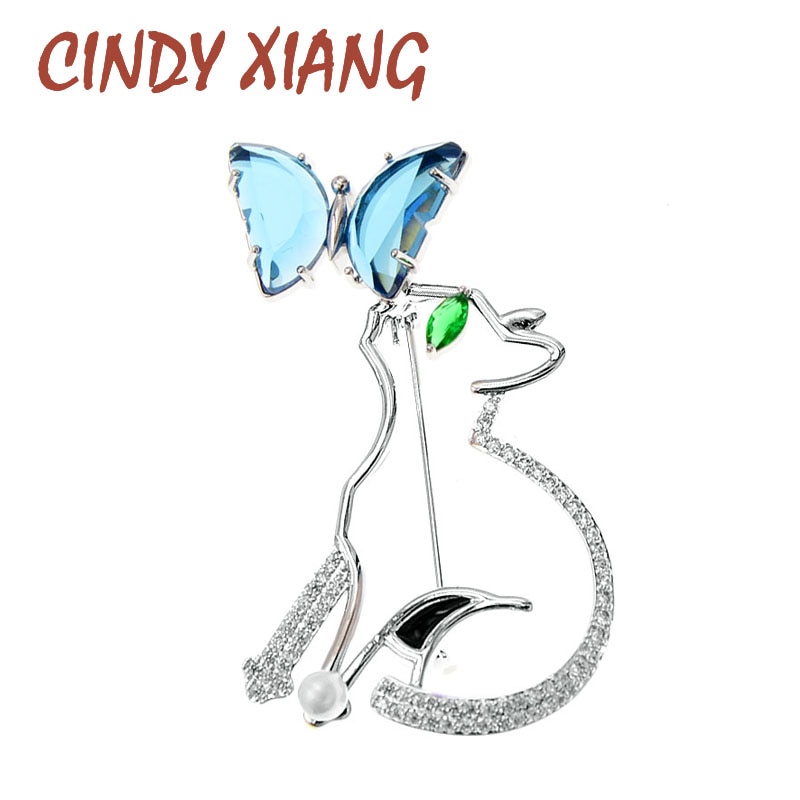 Cindy xiang zircônia cúbica gato e cristal claro borboleta broches para as mulheres bela moda cobre jóias design animal