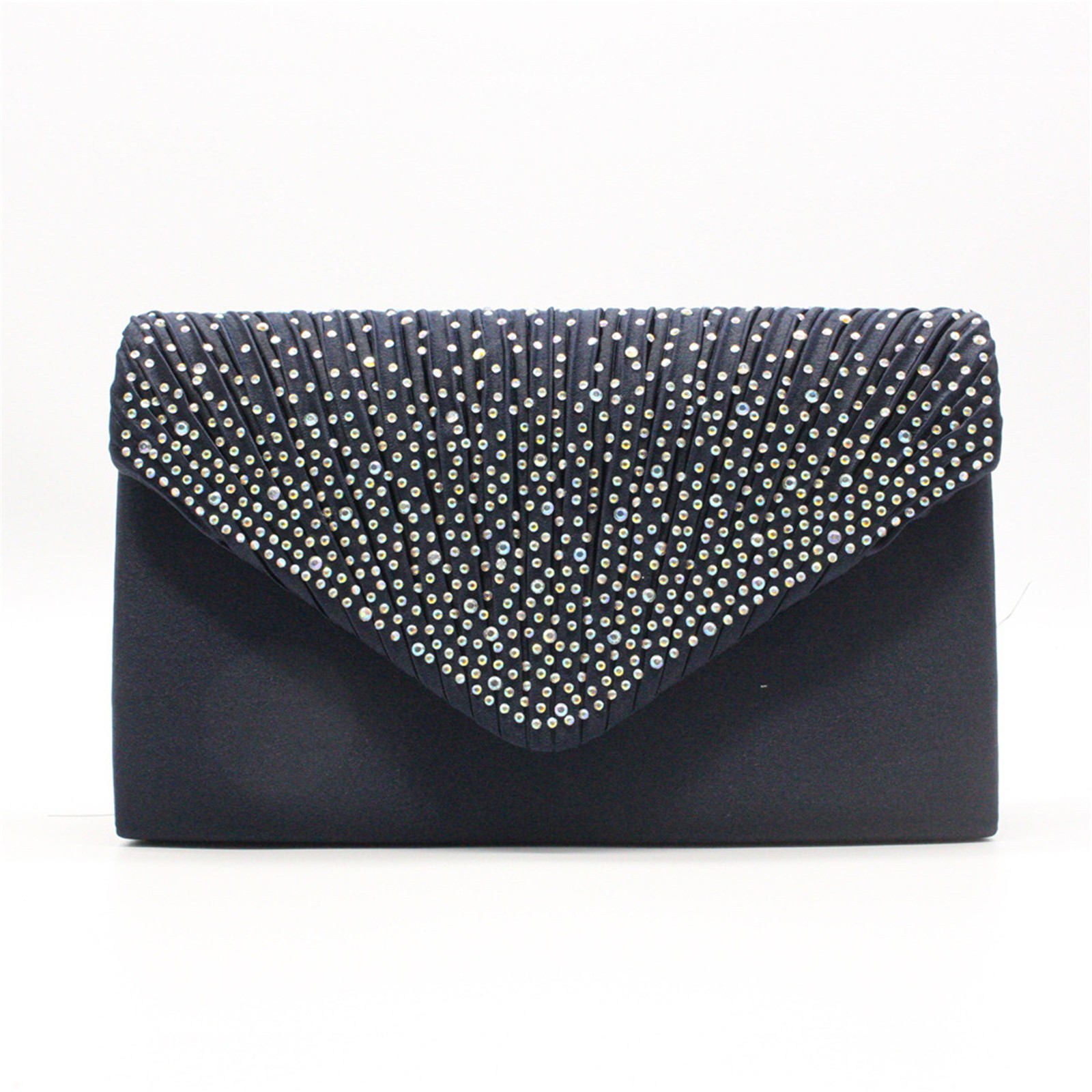 Bolsos de mano elegantes a la para mujer, bolso de hombro de satén con diamantes de imitación y cadena fina, vestido de y banquete, bolsos de noche a juego: Azul oscuro