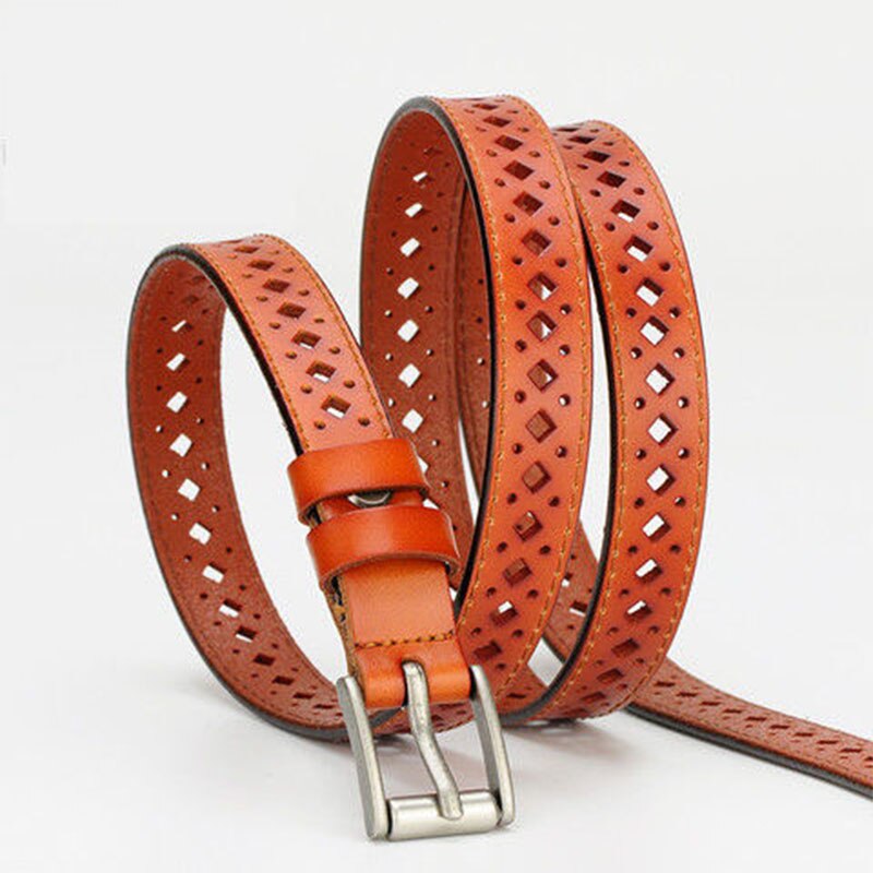 Ladies belt Korean leather simple and versatile casual hollow thin belt female student jeans belt