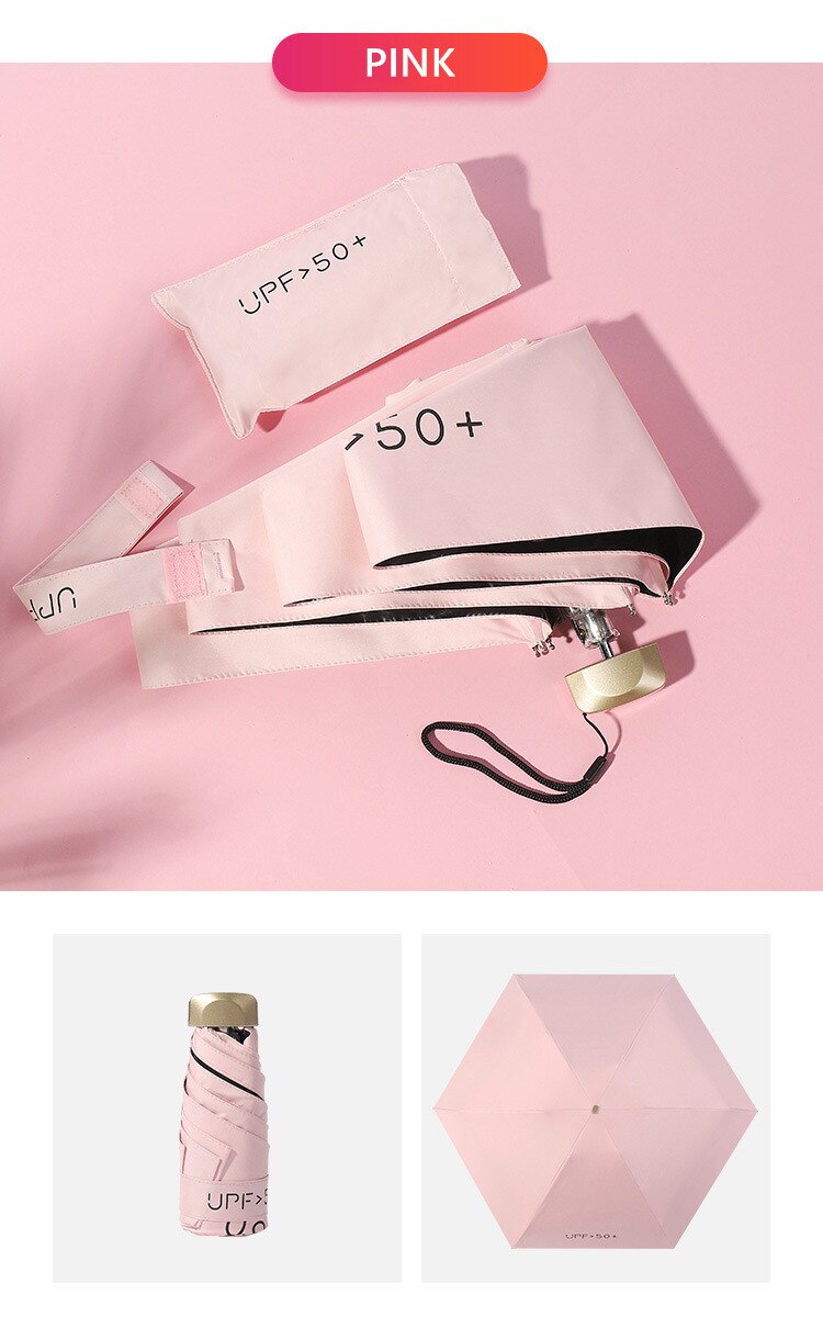Vrouwen Mini Pocket Paraplu Met Gouden Handvat Opvouwbaar Compact Reizen Paraplu Upf 50 + Uv Weerstand Regen En Zon paraplu