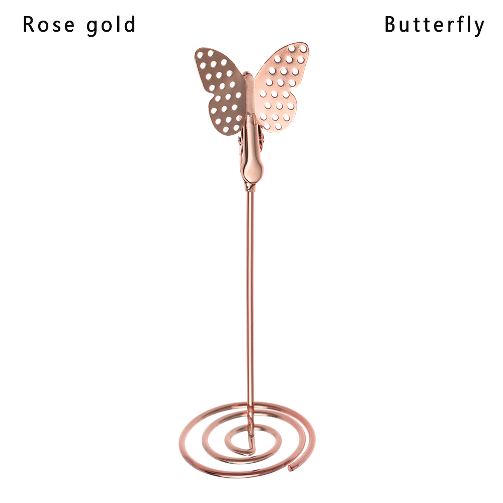 1pc seje bryllup bordkortholder romantisk sommerfugl flamingo mønster metal foto note clips bord nummer stativ papirklemme: Sommerfugl rosa guld