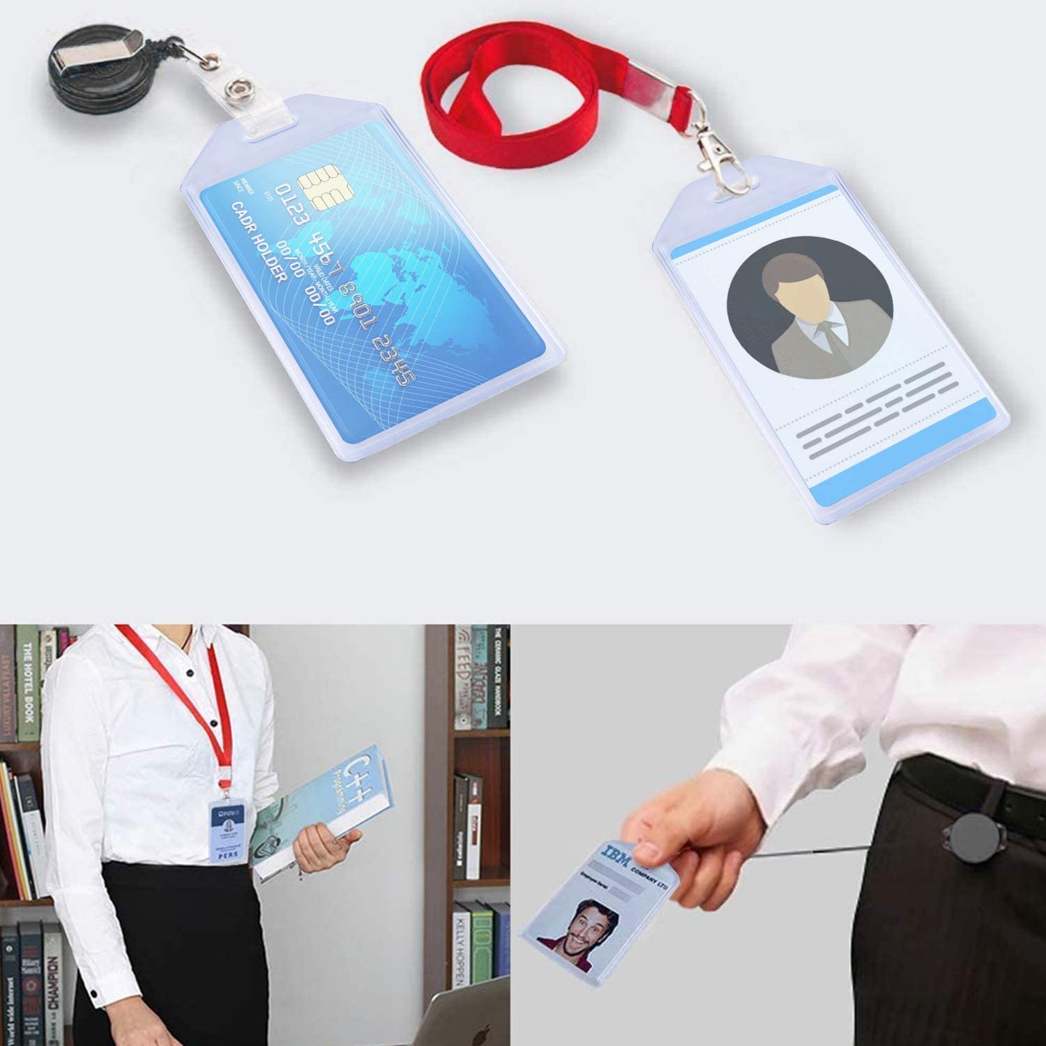 Heavy Duty ID Card Badge Holder, Hard Plastic Vertical Silicone Soft Clear PVC Card Holder Name Tag Holder 57x102mm