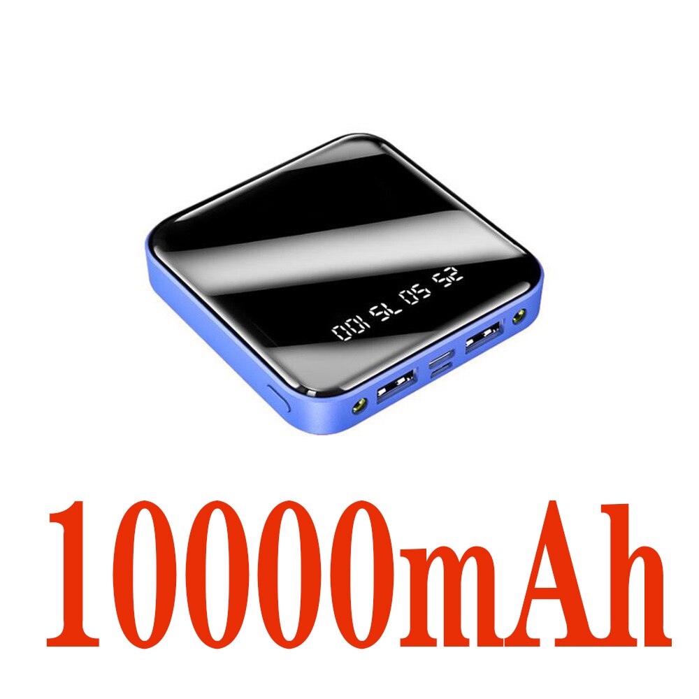 Mini power bank 88000mAh mobile phone portable charger LED power bank is suitable for Xiaomi external mobile battery: Blue-10000mAh