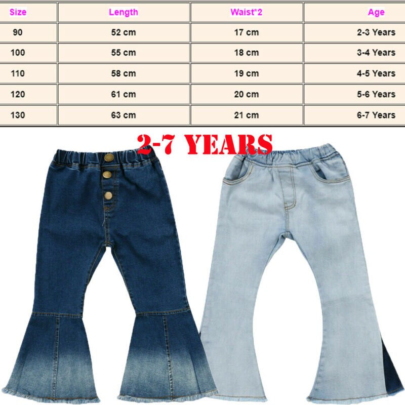 Pudcoco børn baby piger bukser med klokkebunde denim brede ben jeans bukser 2-7y