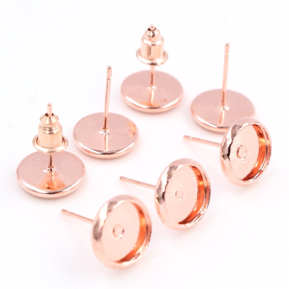 100 pçs/lote 8mm 6 Pregos Orelha Cor de metal de Cobre de Alta Qualidade Brinco de Base Acessórios Achados Cabochão Setting (Frete de Volta): Rose Gold