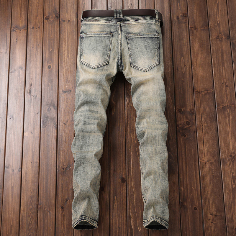 Biker jeans mænds distressed stretch hiphop slim fit punk denim jeans street wear bukser