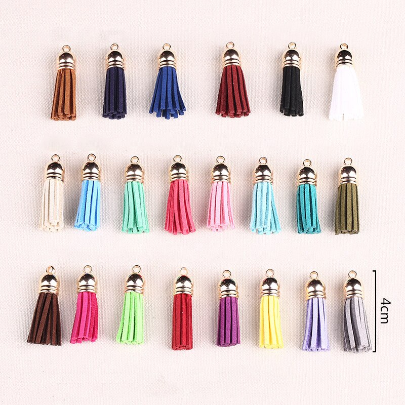 Pompon en cuir Vintage 38mm, 10 pièces, pour porte-clés, sangles de téléphone portable, bijoux frange en Fiber daim, résultats de bricolage