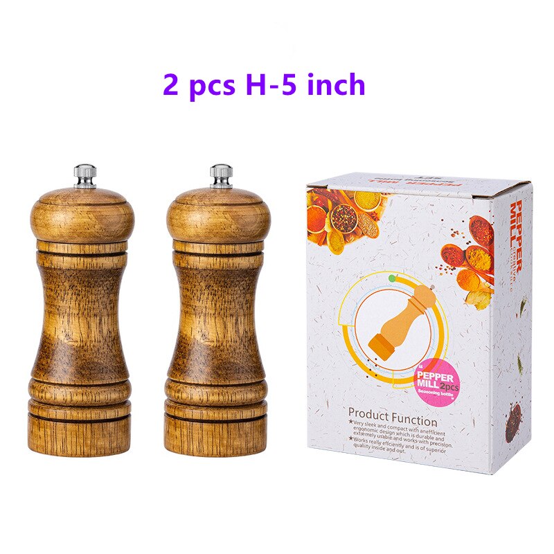 5" 6" 8" 10" Salt and Pepper Grinder, Solid Wood Spice Pepper Mill with Strong Adjustable Ceramic Grinder Kitchen Cooking Tools: H-5 inch 2pcs