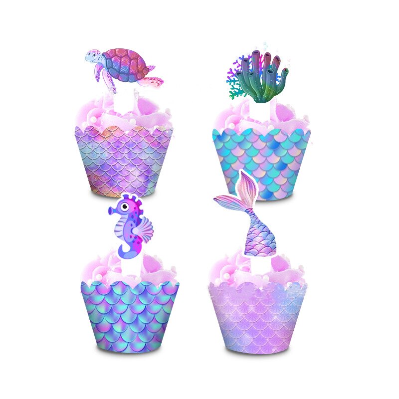 Havfrue kake felg skall skilpadde tang cupcake dekor under havet en 1st gratulerer med dagen fest dekor barn jenter babyshower
