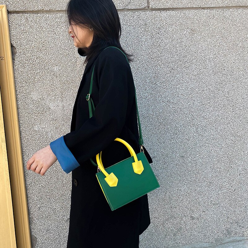 Dames schoudertas in kleurblok, wild style, geruite handtas met rits en handvatten, pu-koerierstas