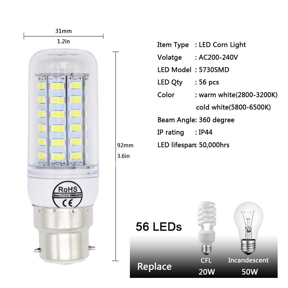 Lampada b22 led-lampen 240v 220v 7W 12W 15W 20W Glühbirne 72x5730 SMD 30W Kalt Warm Weiß Led Scheinwerfer Lampe