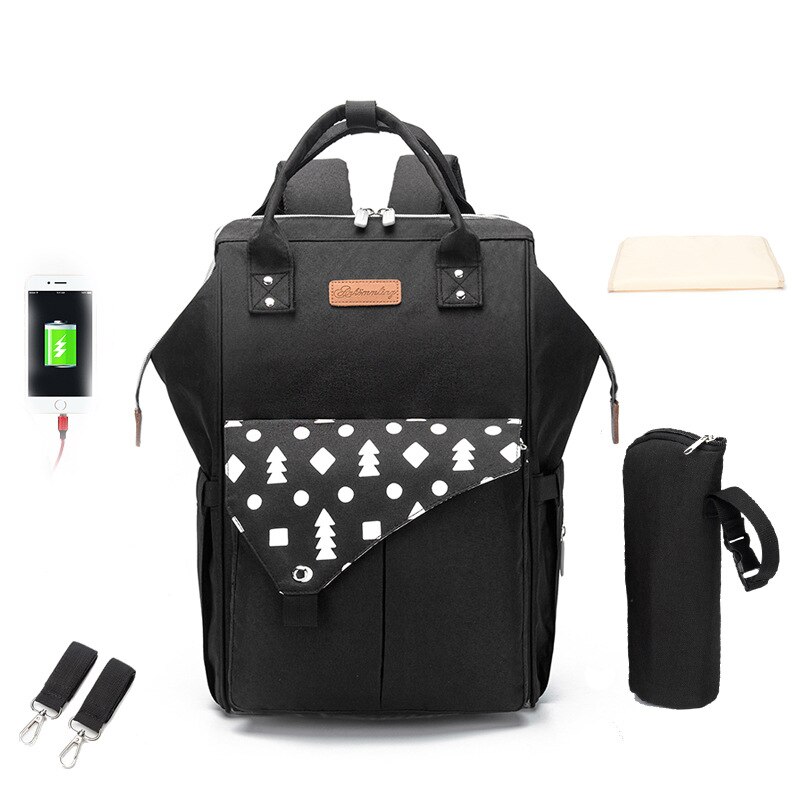 NEVEQ Baby luiertas voor het wisselen van rugzak, multifunctionele reisluiertas met USB, grote capaciteit met meerdere functies, donker grijs