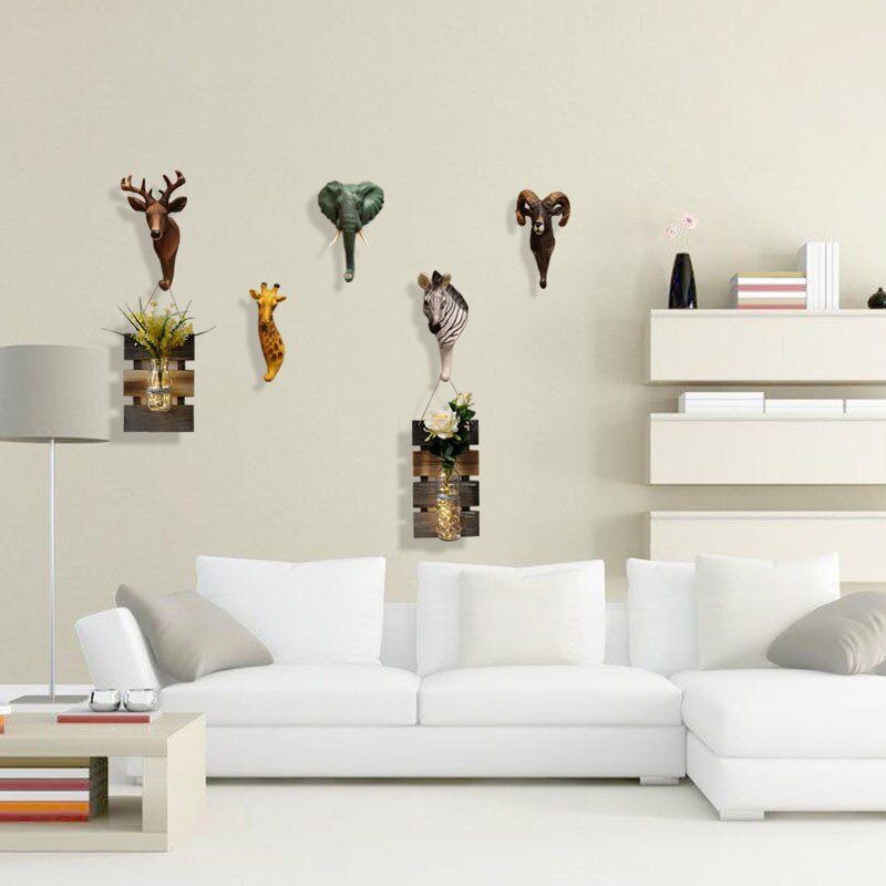 Crochet mural d&#39;éléphant Vintage, tête de cerf, Animal pour suspendre des vêtements, chapeau, écharpe, clés, cornes de cerf, support de suspension, décoration murale
