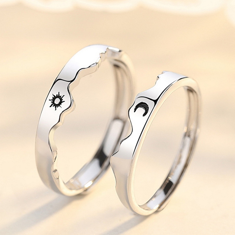 2 stk blader kjæresteparringer satt sol og måne minimalistisk justerbar ring for menn kvinner forlovelse #39 smykker: 5