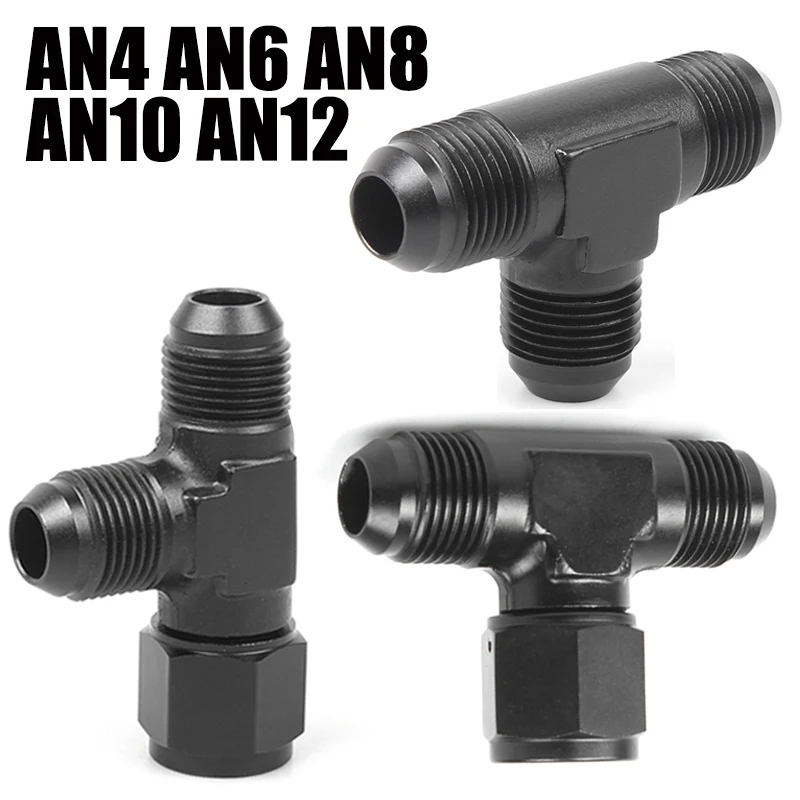 An4 an6 an8 an10 an12 universella aluminiumslang-t-kopplingar hane till hane hona t-koppling på sidan gängad koppling adapter svart