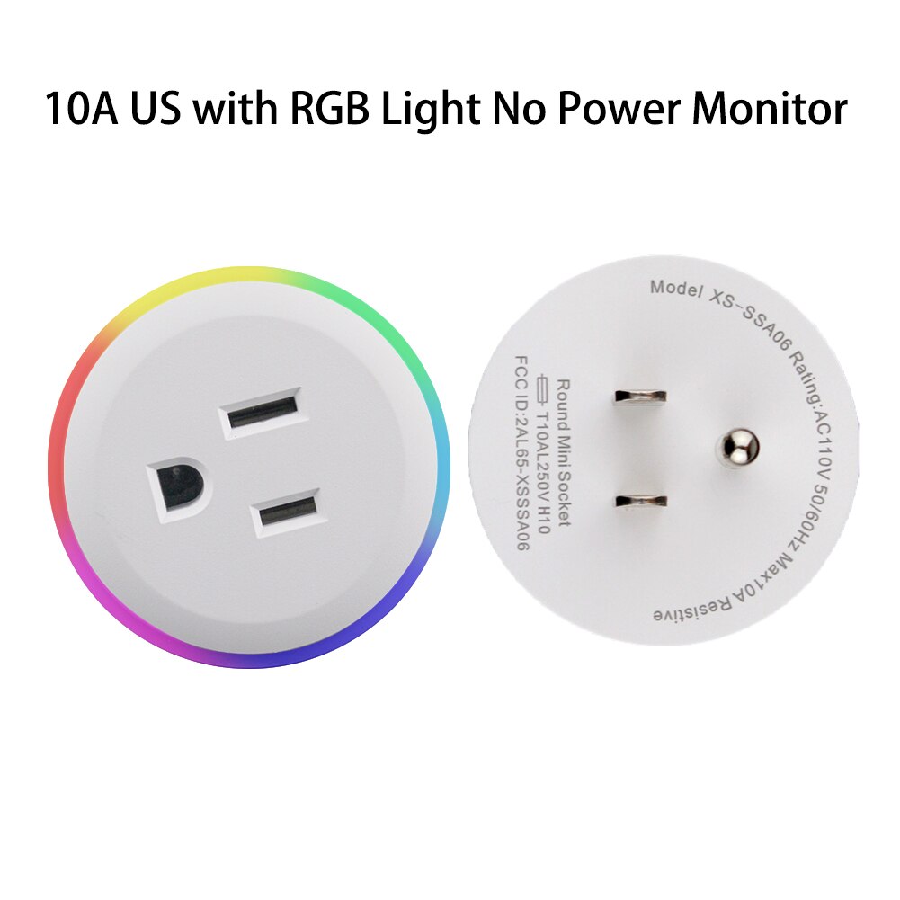 Wifi smart plug rgb draadloos stopcontact smart life/tuya app afstandsbediening werkt met alexa google home geen hub nodig: 10a ons met led