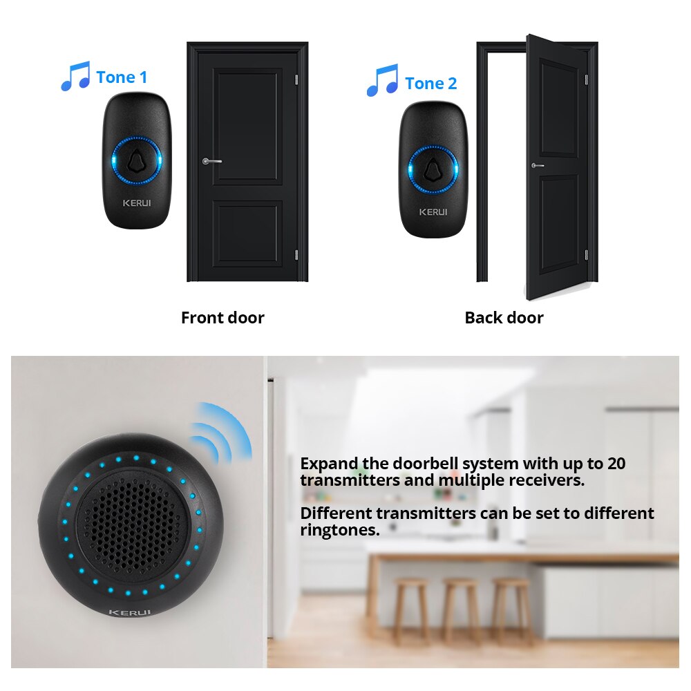 KERUI Doorbell Welcome Home Waterproof Doorbell Smart Wireless Ring Door bell 100M Transmission With lithium Battery Doorbell