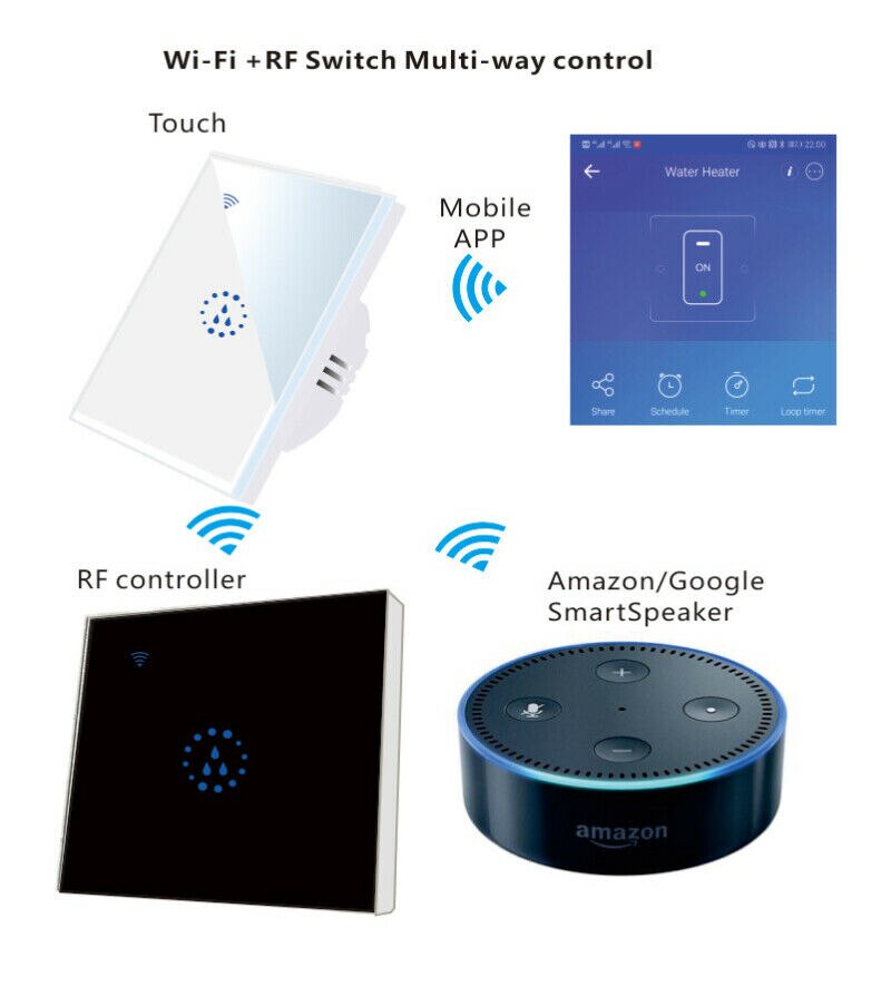 Smart WiFi Boiler Timer Switch Water Heater APP Remote Control Touch Panel Work or Alexa/Echo Google