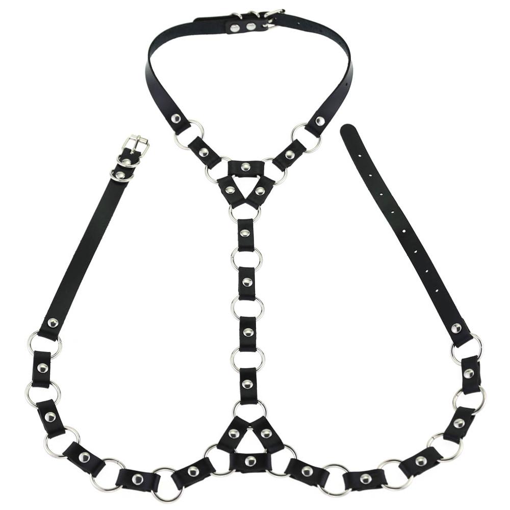 Mode Punk PU Lederen Harnas Body Met O-Ring Choker Bondage Taille Riemen