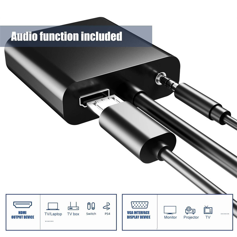Kabel HD 1080P HDMI-kompatybilny z VGA z zasilaczem audio Konwerter HDTV VGA Kabel do monitora PC Laptop Projektor