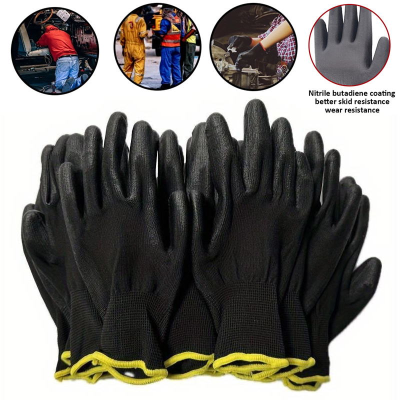 10 pares de guantes de trabajo con revestimiento de seguridad, protección de manos, guantes antideslizantes de nailon PU a prueba de polvo para carpinteros, guantes recubiertos de palma para trabajo en jardín