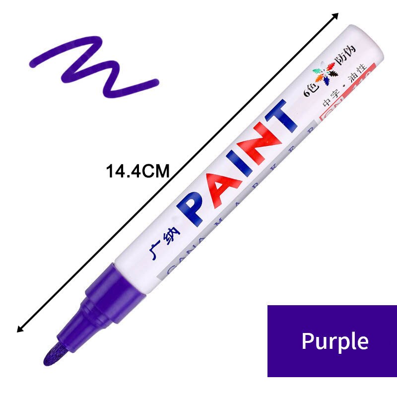 1Pcs Colorful Waterproof Oily Paint Marker Pen Car Tyre Multipurpose Metal Package School Supplies Stationery 12 Colors: Purple