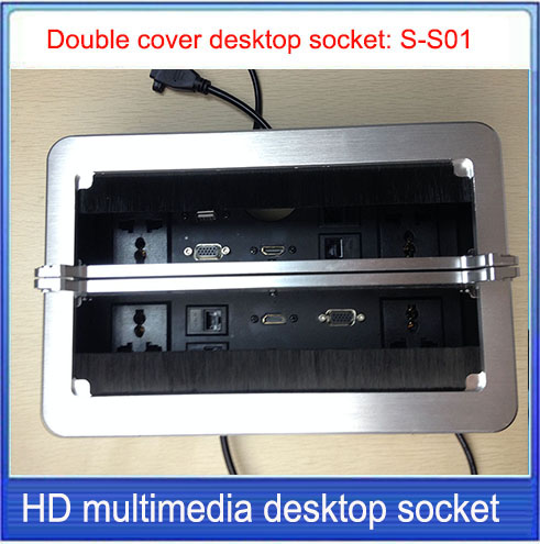 Dubbele borstel cover desktop socket/Aluminium socket/USB, VGA, HDMI, netwerk, RJ45 informatie Outlet box/Verborgen desktop socket: S-S01