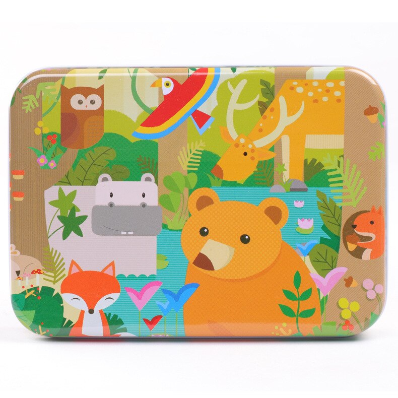 120 Stuks Houten Puzzel Cartoon Speelgoed 3D Hout Puzzel Met Ijzeren Doos Pakket Puzzel Kind Verbeteren Logisch Denkvermogen speelgoed: 9