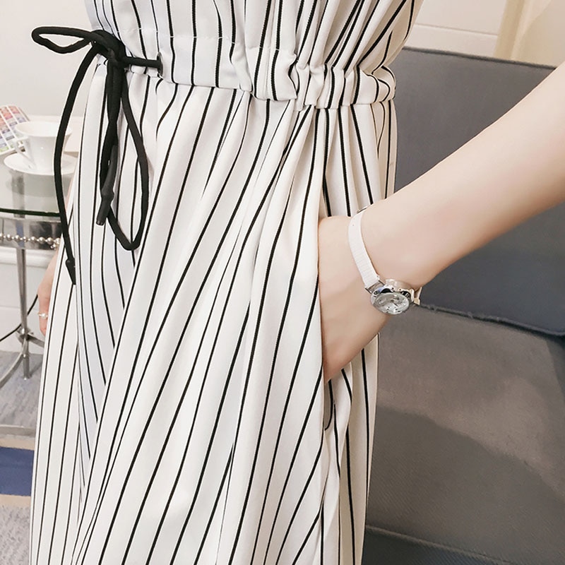 Robe De Grossesse Et Allaitement ATTESA Sofia - Rayée - Manches Volantées - Blanc - Taille S