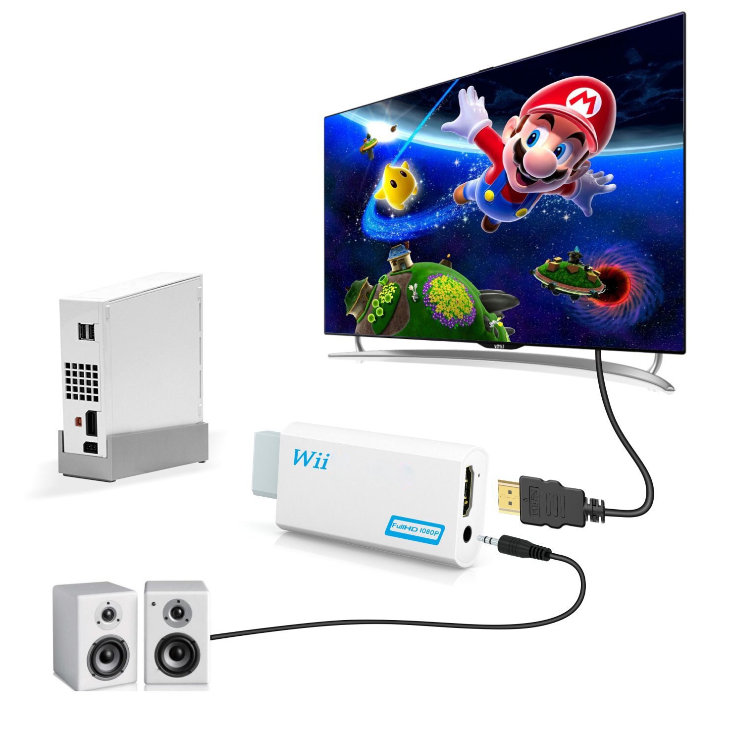 Full HD 1080P Wii a HDMI Adaptador convertidor Wii2HDMI convertidor de Audio de 3,5mm para PC HDTV Monitor