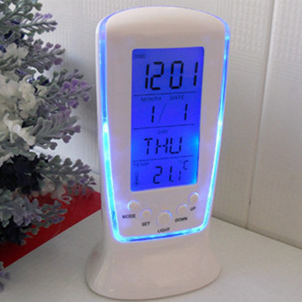 Voice Control LED Digital Alarm Clock USB Charging LCD Desk Display Thermometer Calendar Alarm Clock Night Light Home Decor: 12.5x6.5x5.5cm F